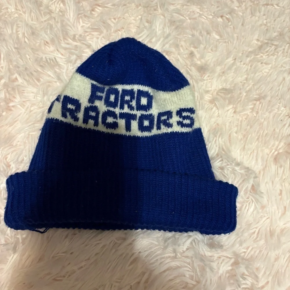 Ford Tractors Blue and White Beanie Vintage Knit Hat